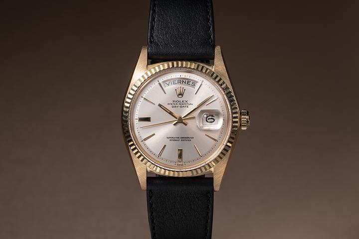 1968 Rolex 18K YG Day-Date 1803 Silver Doorstop Dial