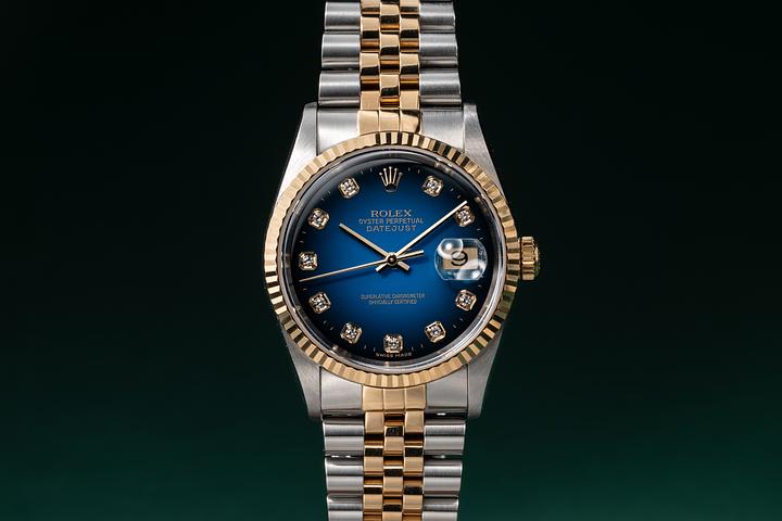 2000 Rolex Two-Tone DateJust 16233 Blue Vignette Diamond Dial