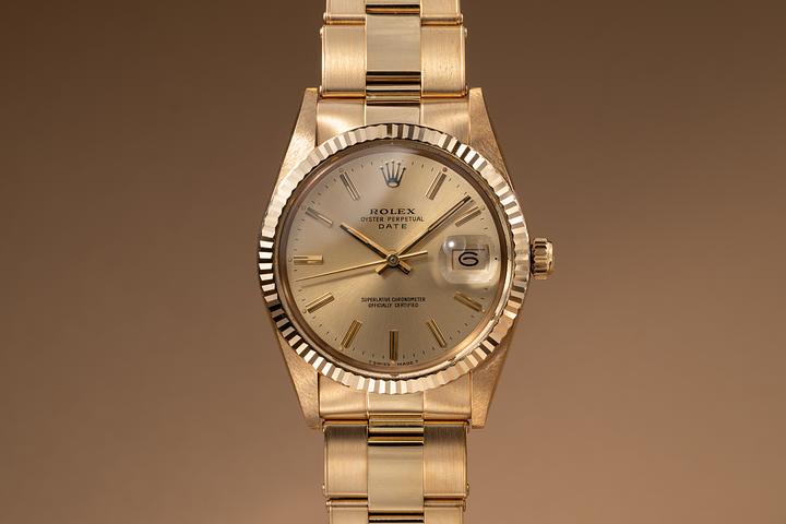 1985 Rolex 18K YG Date 15038 Champagne Dial with Box and Papers