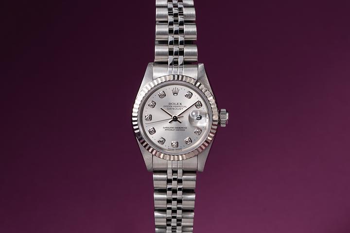 1996 Rolex Ladies DateJust 69174 Silver No-Lume Diamond Dial