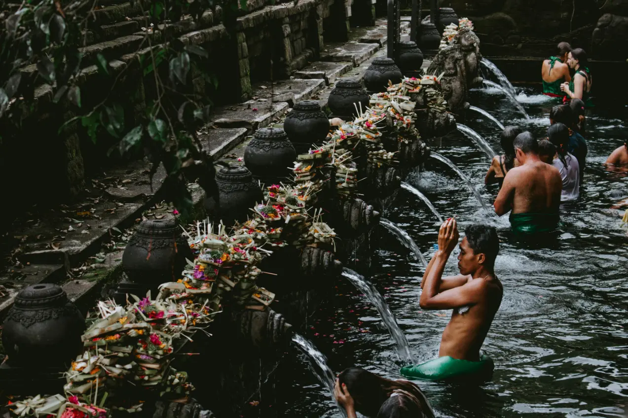 Melukat purification ceremony Bali Tirta Empul temple water ritual