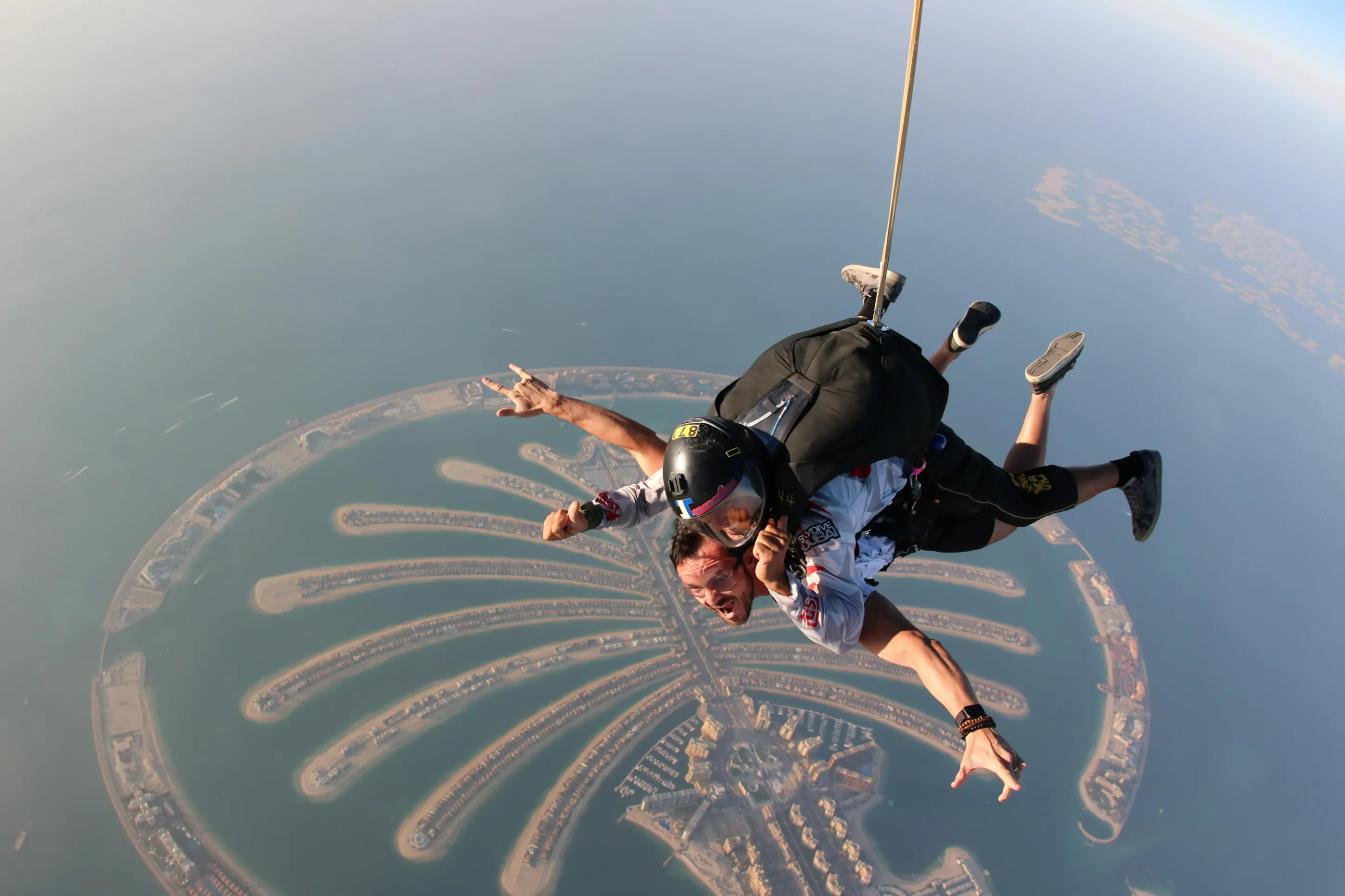 Skydiver view of Palm Jumeirah island shape from above