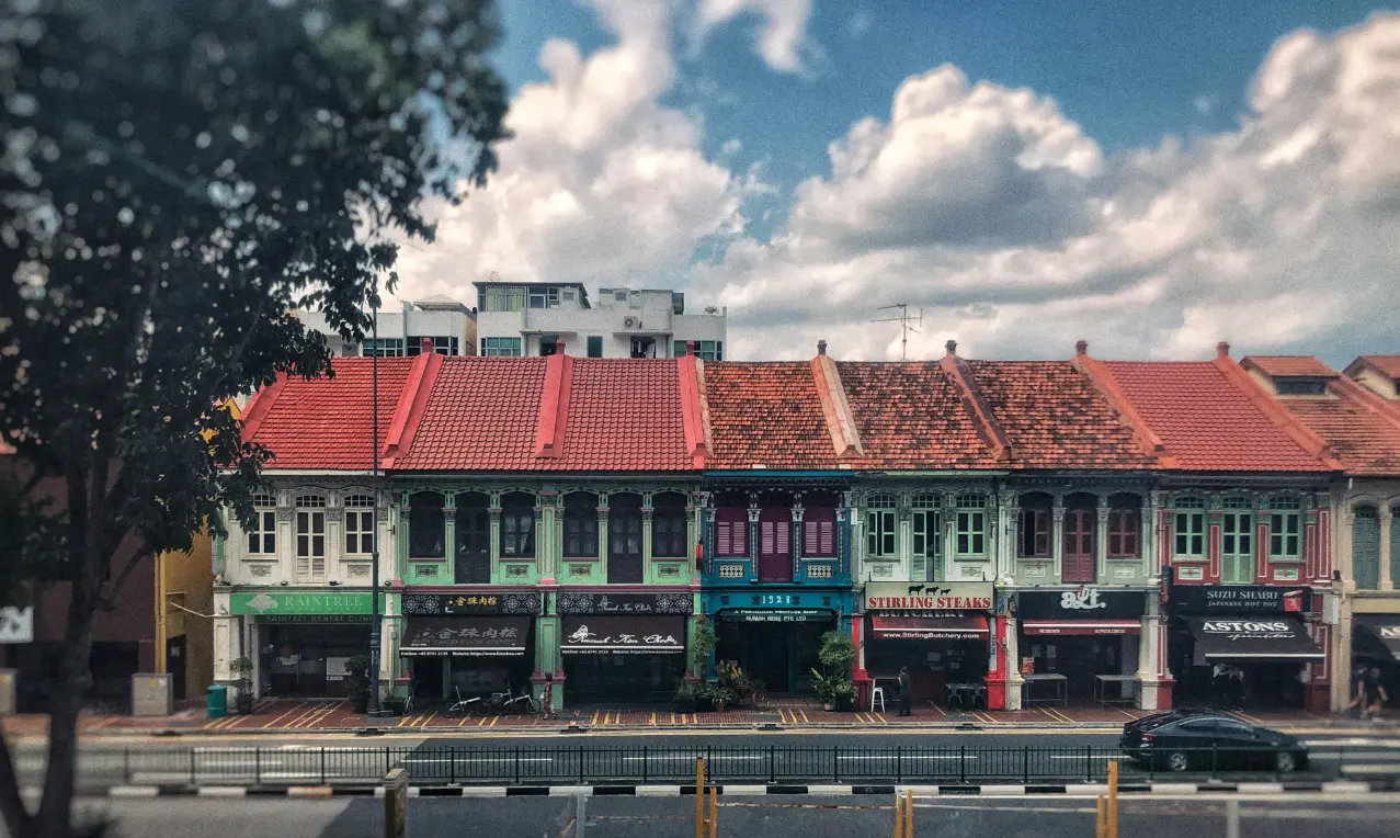 Colourful Peranakan shophouses Joo Chiat Singapore heritage street