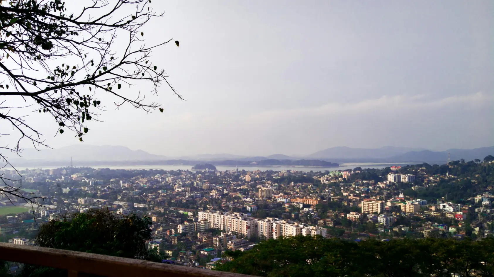 Guwahati city skyline and Brahmaputra River Assam Northeast India