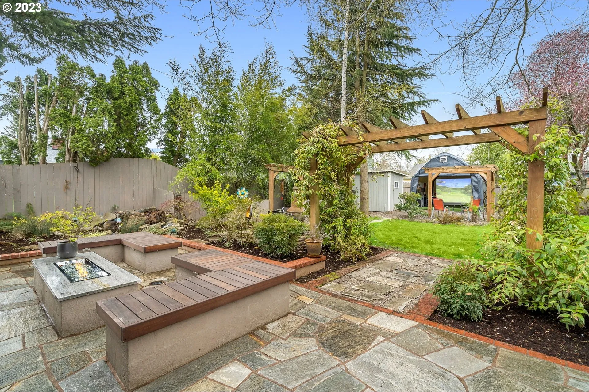 Outdoor living area after backyard renovation