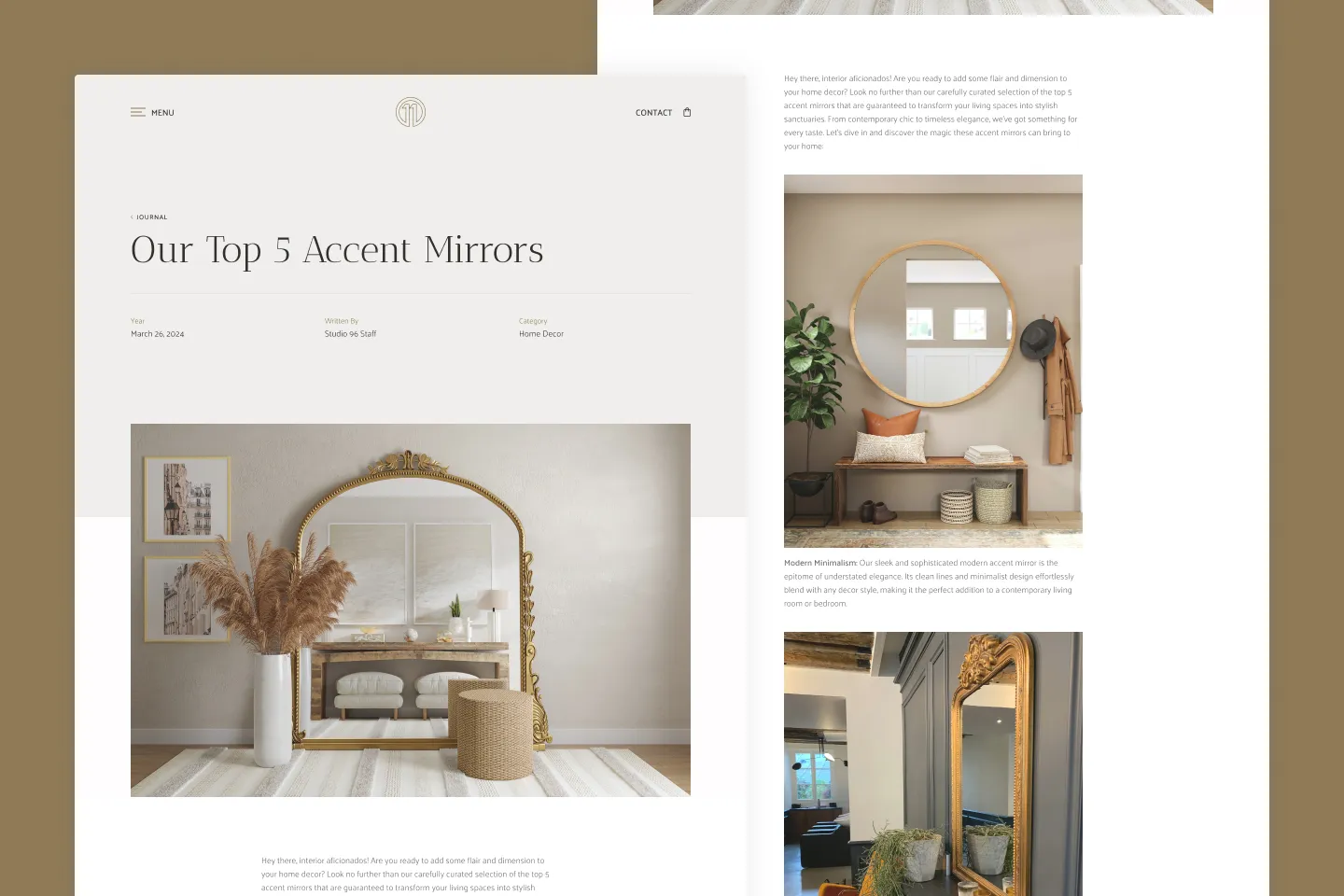Journal post page desktop mockup