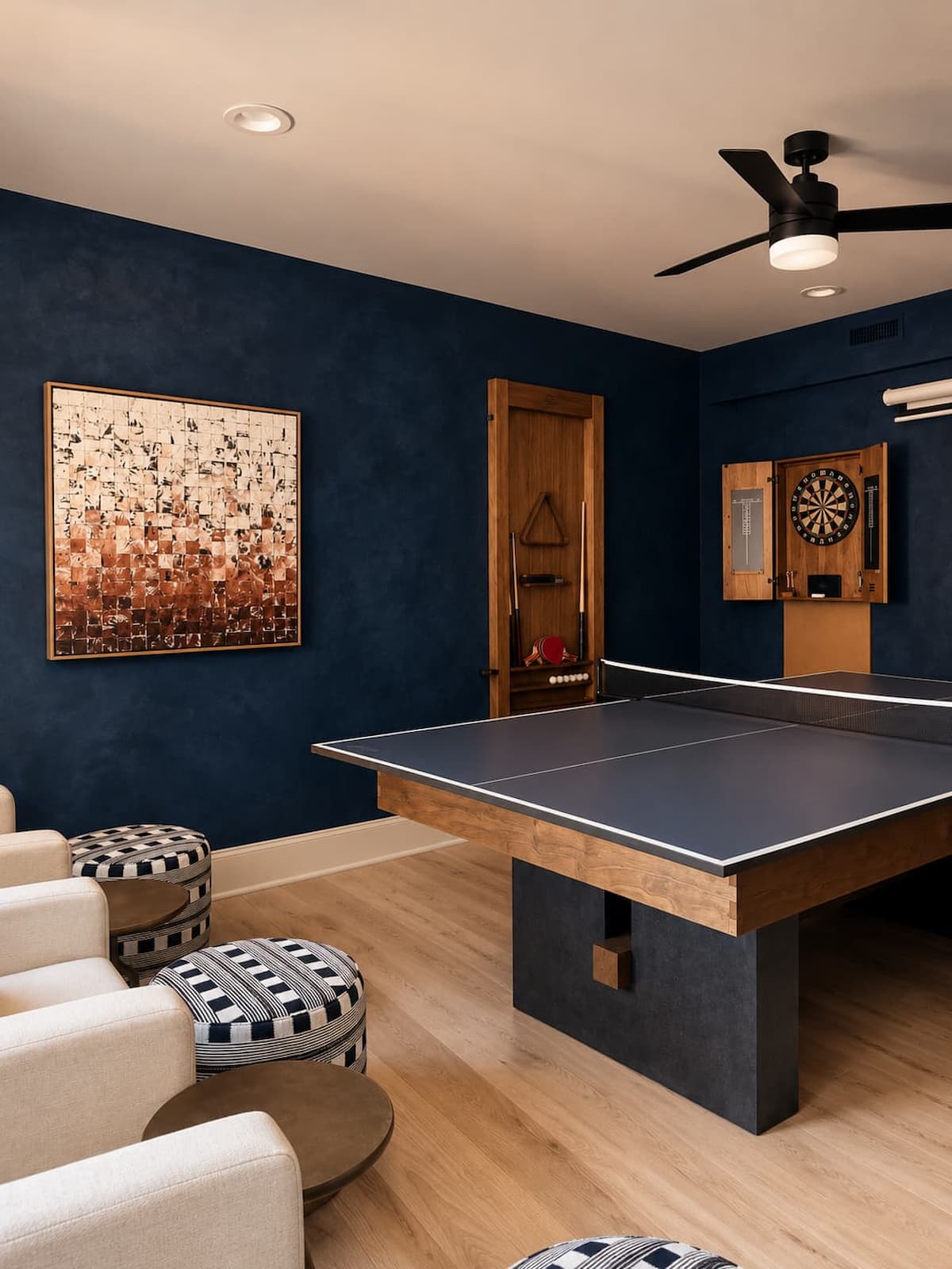 Living room with large angled window