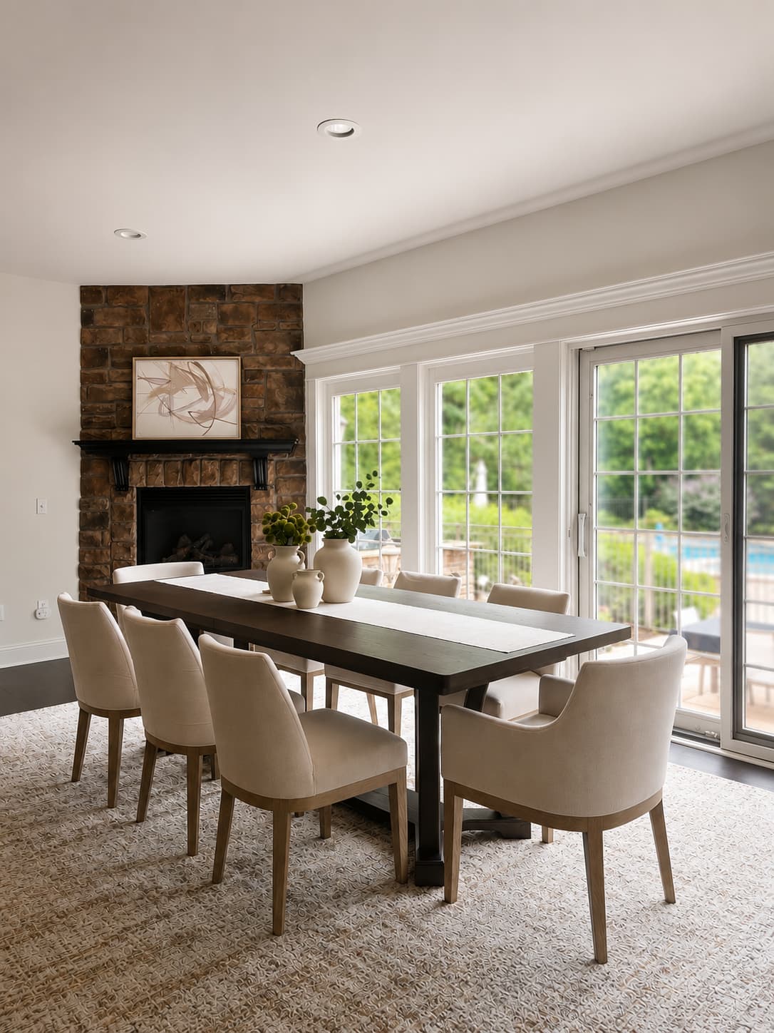 Living room with large angled window