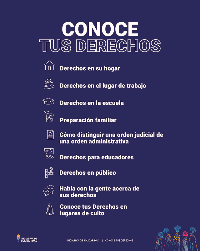 Un PDF titulado "conozca sus derechos" con un índice de recursos específicos