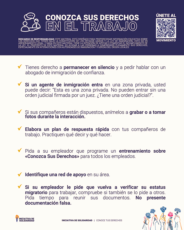 Un PDF que describe los derechos en el lugar de trabajo