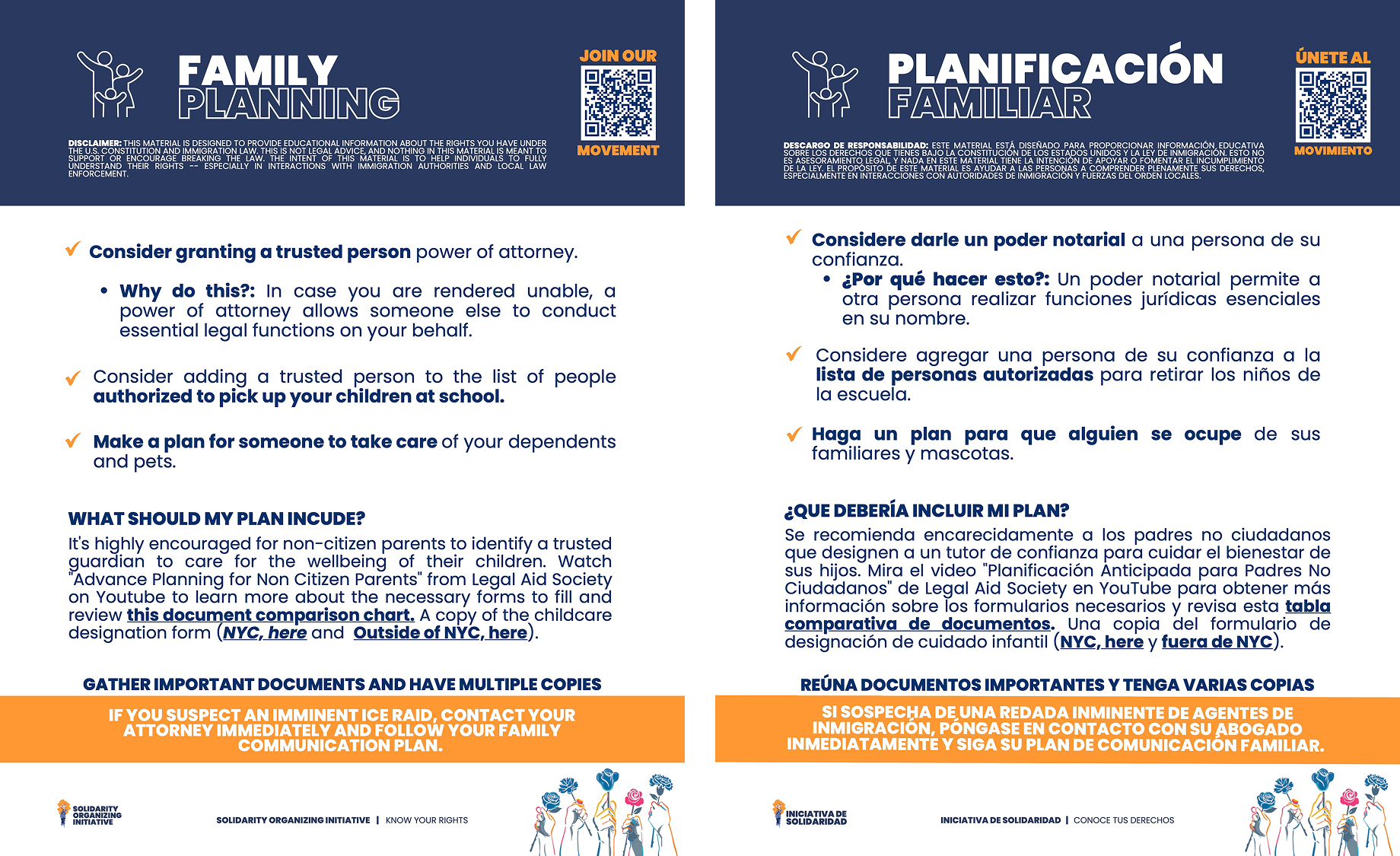 Una versión en inglés y español de un folleto titulado Planificación familiar, con texto informativo