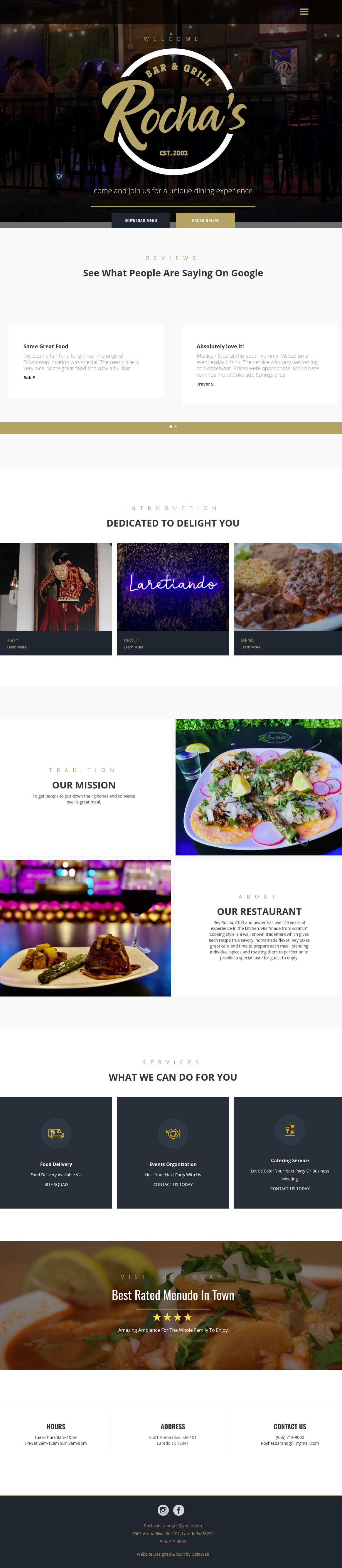 Rocha’s Bar & Grill: Live restaurant website, full-page preview