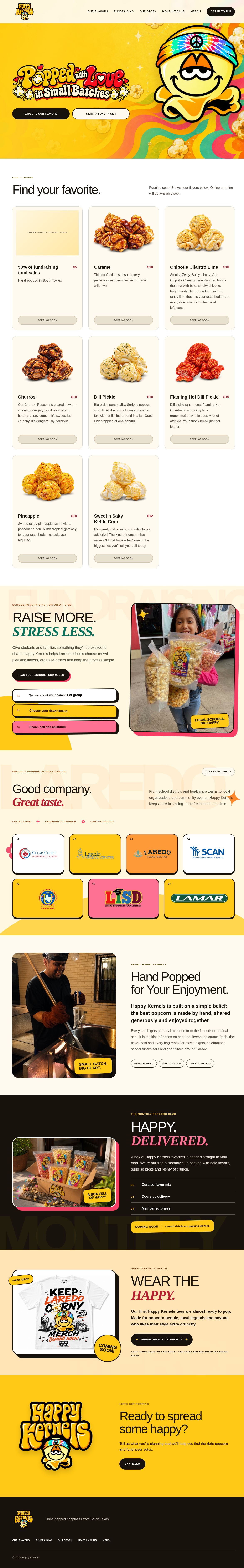 Happy Kernels live website — Popped with love in small batches.