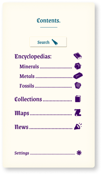 Preview of app screen for navigation menu styled as a table of contents