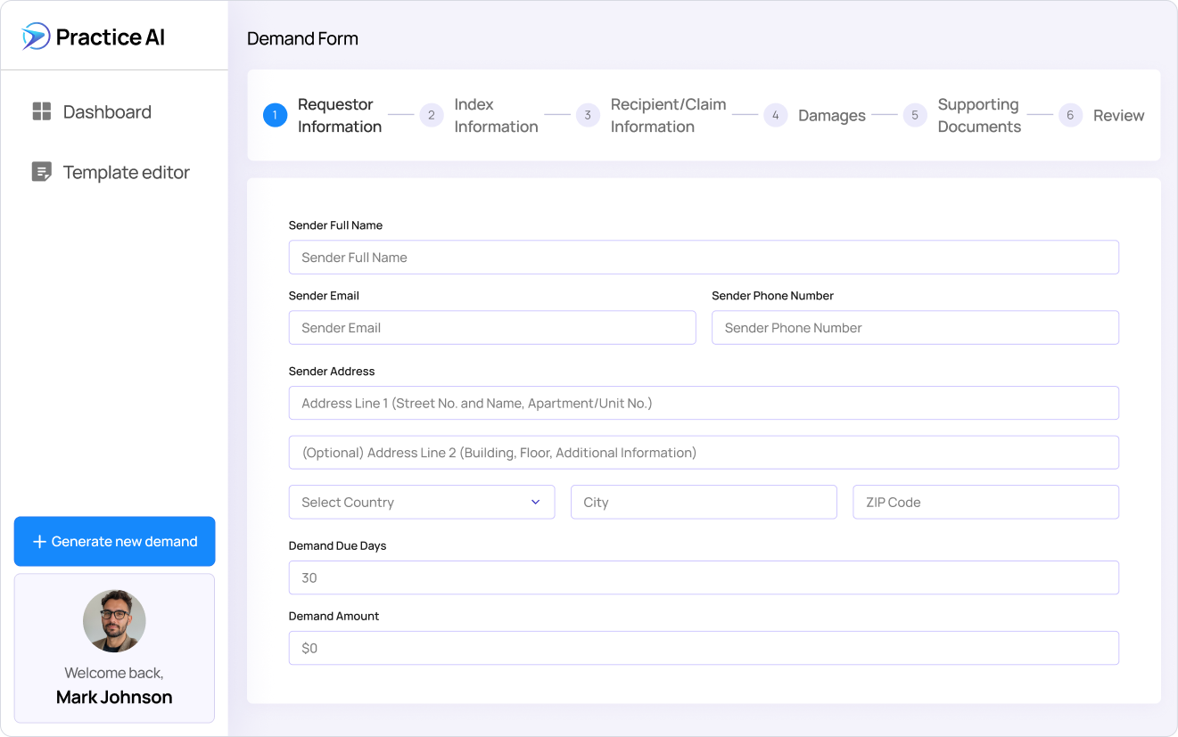 Demand form sample document template