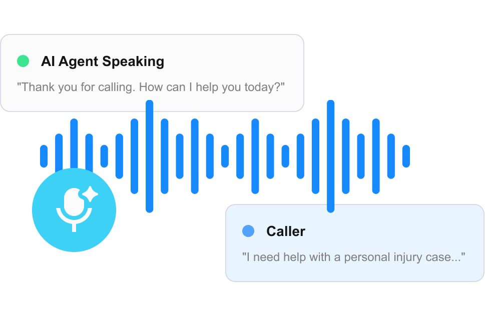 Live AI Call available 24/7 with AICPA SOC and HIPAA compliance icons and a blue phone icon over a purple soundwave graphic.