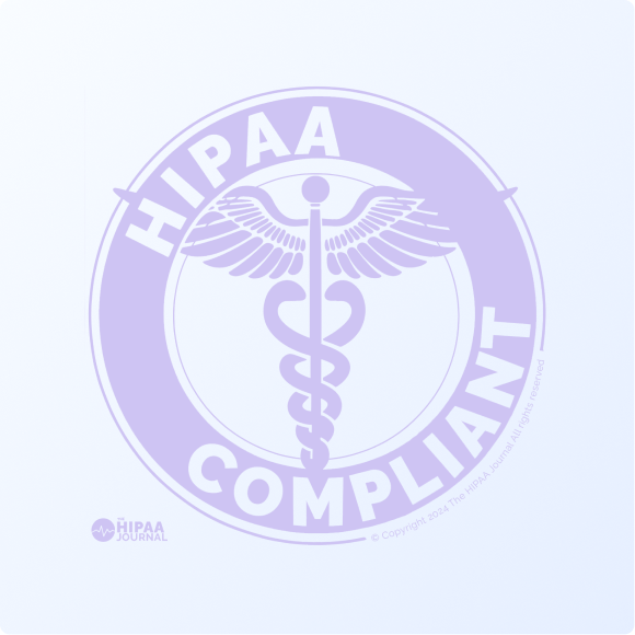 Purple circular emblem with caduceus symbol and text 'HIPAA Compliant' on a light background.