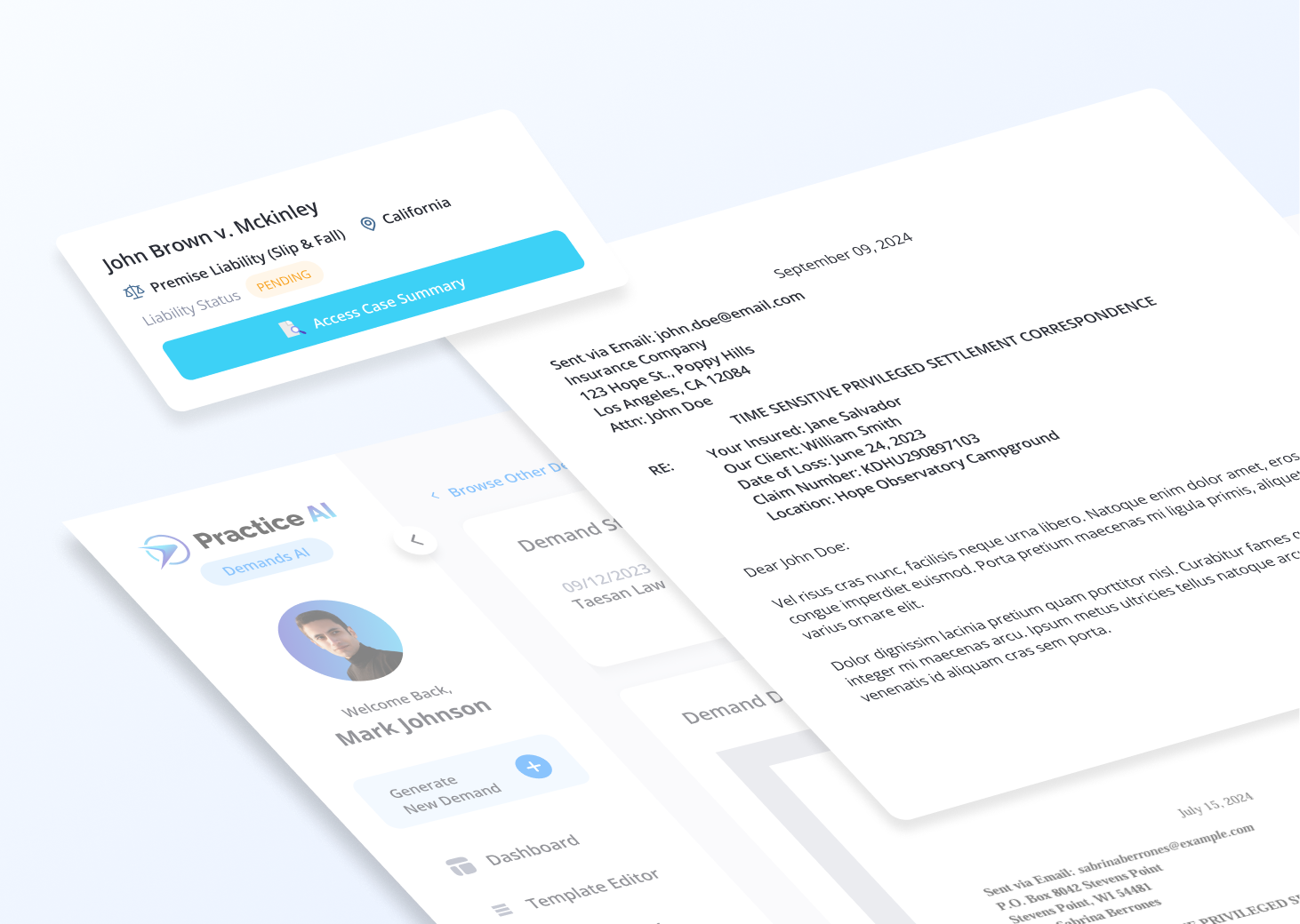 Completed client communication showing a transcript and a 31-second audio recording about a lemon law inquiry for a 2017 Toyota Camry with Law Practice AI, dated 20 Mar 2025, 8:47 AM.