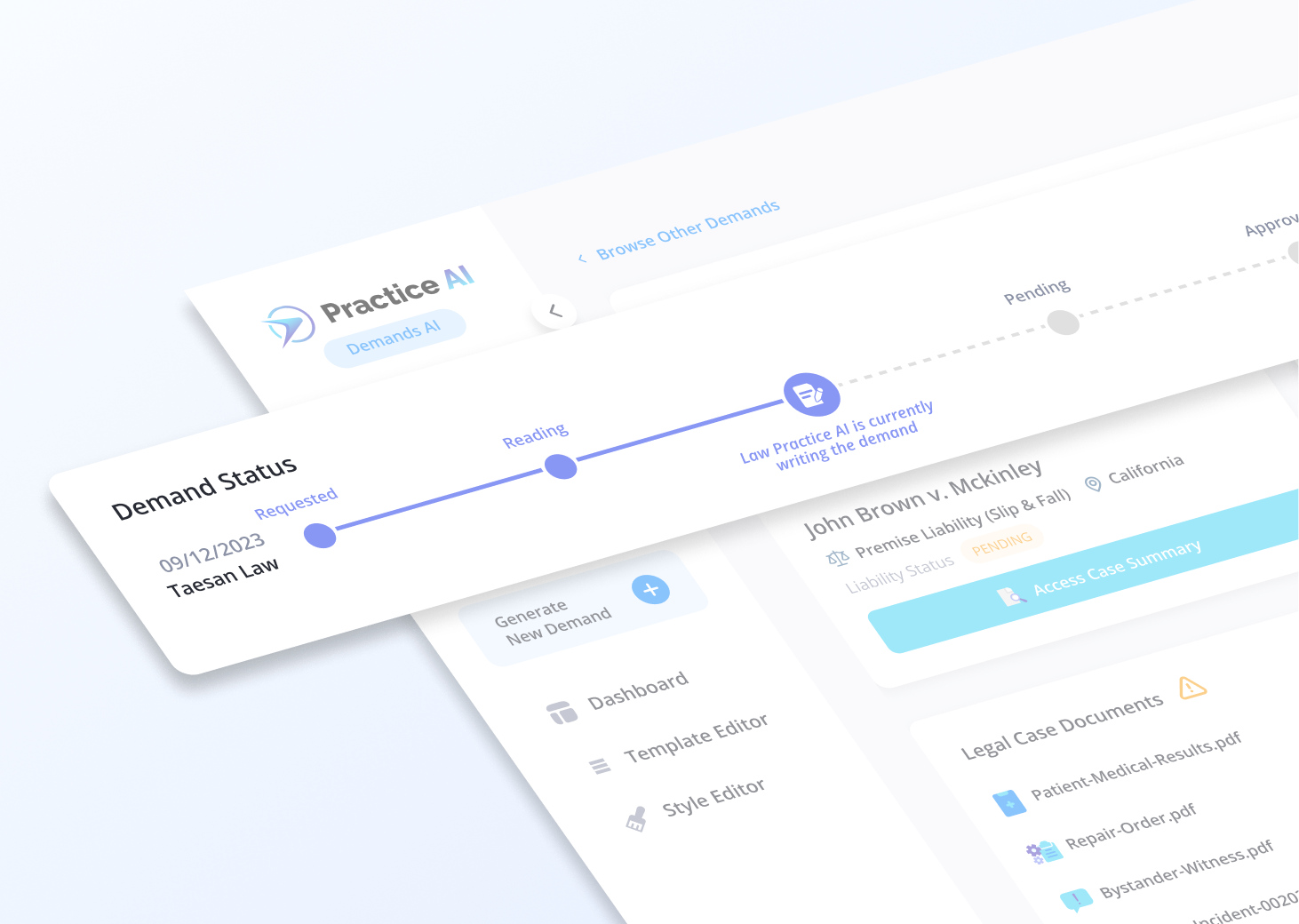 Completed client communication showing a transcript and a 31-second audio recording about a lemon law inquiry for a 2017 Toyota Camry with Law Practice AI, dated 20 Mar 2025, 8:47 AM.