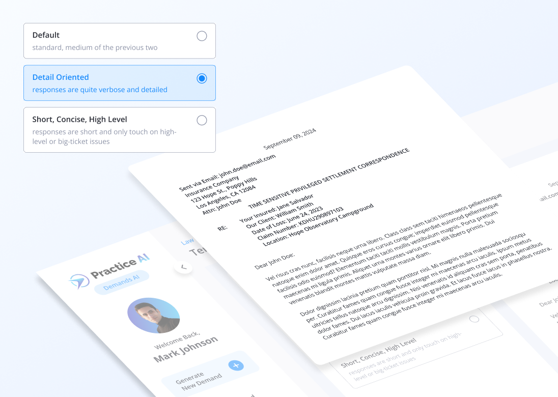 Completed client communication showing a transcript and a 31-second audio recording about a lemon law inquiry for a 2017 Toyota Camry with Law Practice AI, dated 20 Mar 2025, 8:47 AM.