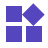 Four blue geometric shapes arranged symmetrically forming a square with one rotated diamond shape.