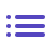 Icon of a list with three horizontal lines and three dots on the left in purple.