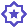 Purple star inside an eight-pointed star-shaped badge icon.