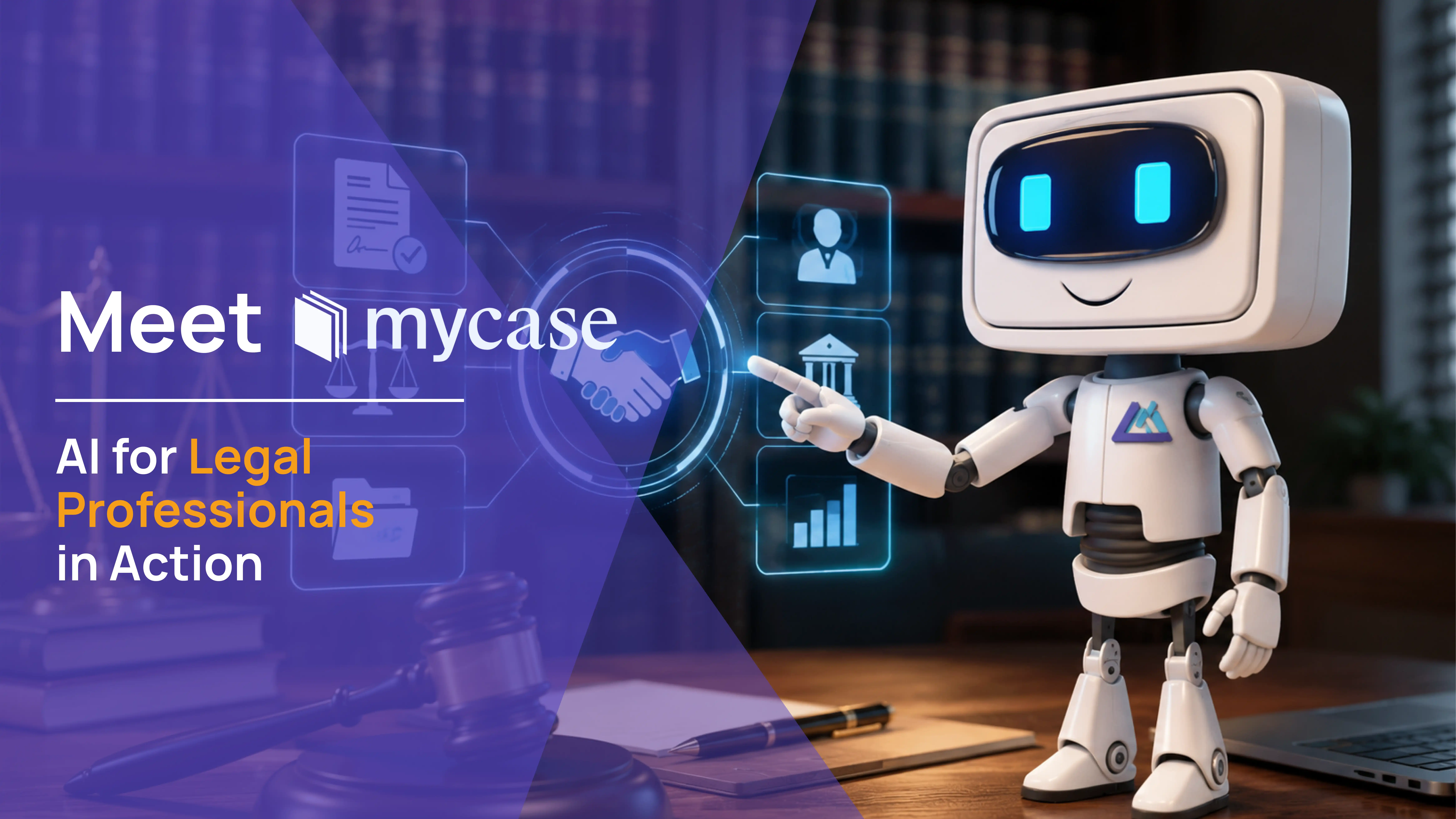 AI robot pointing to MyCase platform