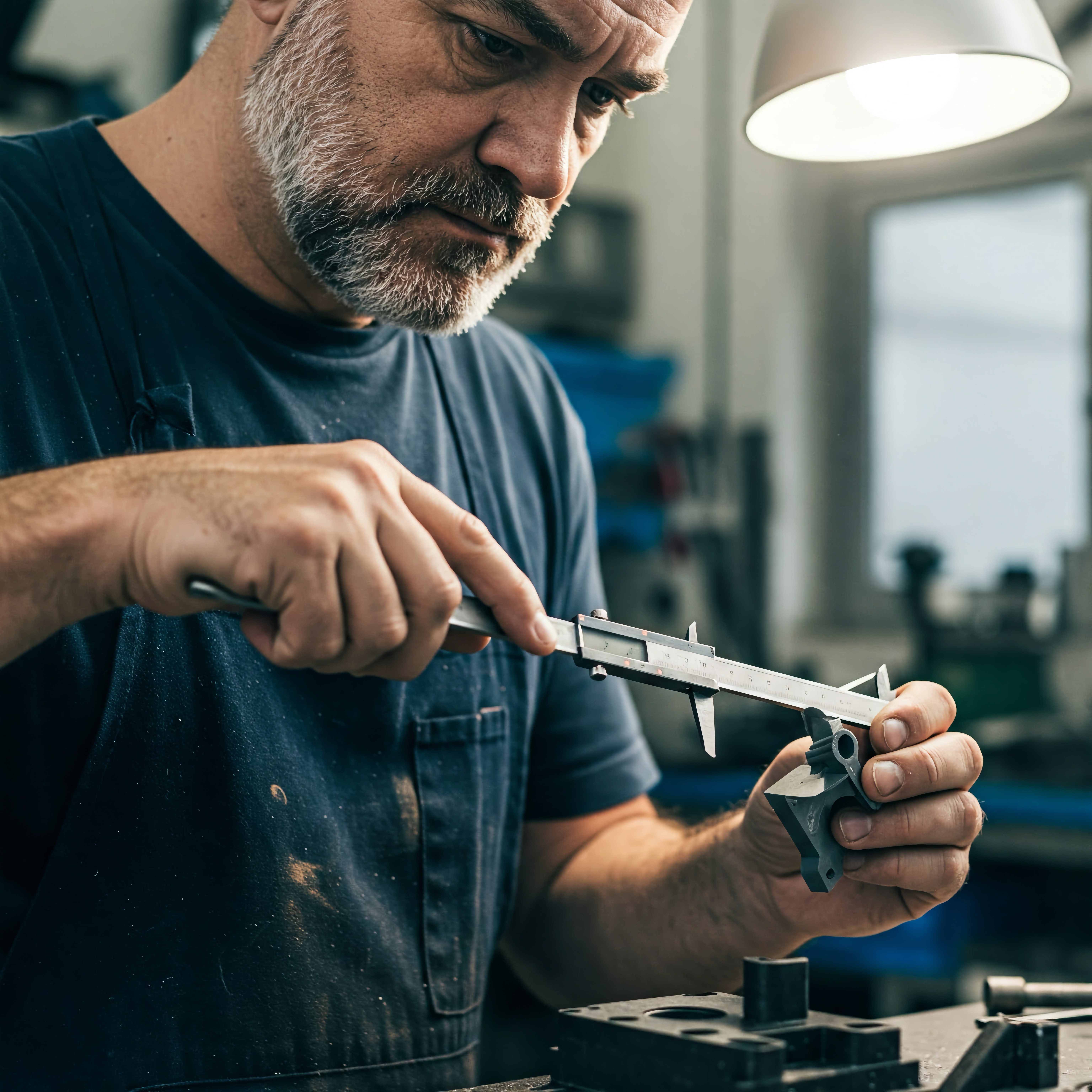 Technician checking part