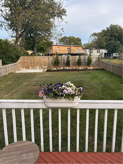Fence line with trees and rocks.