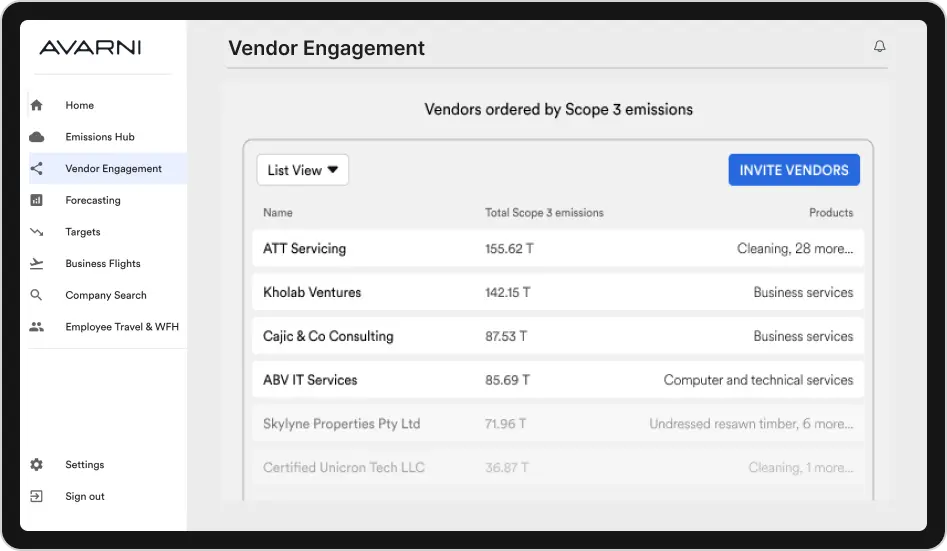 Avarni carbon management software: vendor engagement