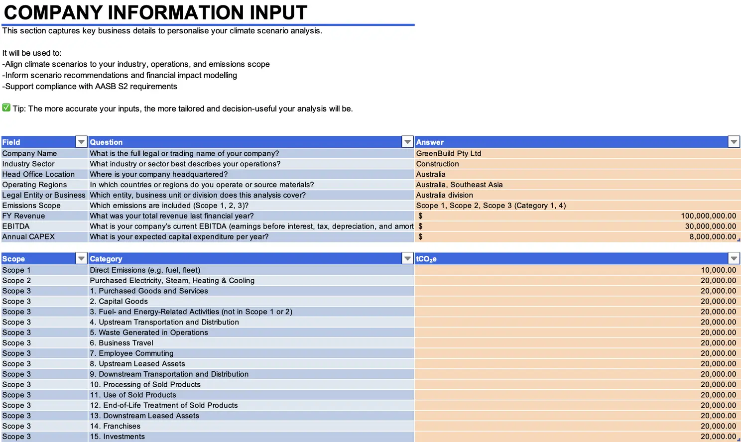 Free AASB S2 Climate Scenario Analysis Template