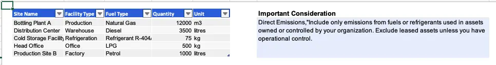 Free data collection template for Scope 1-3 emissions