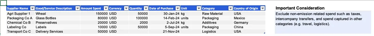 Free data collection template for Scope 1-3 emissions