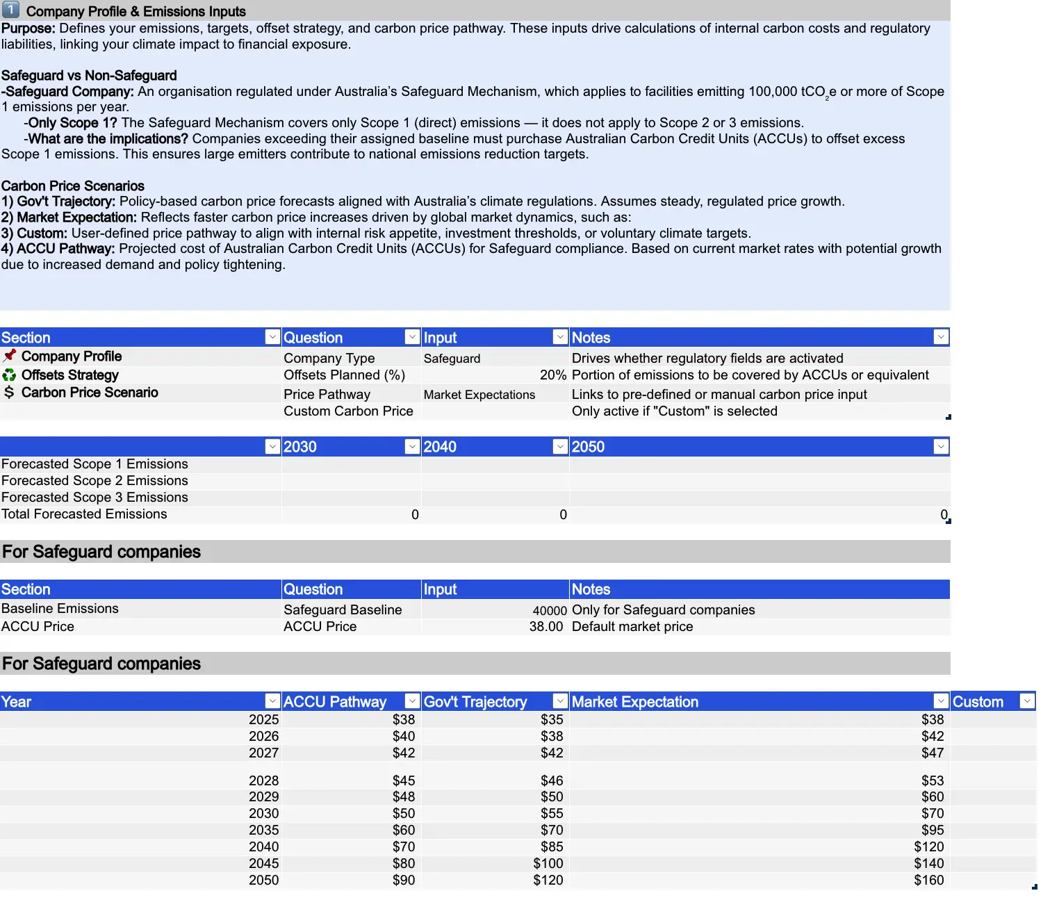 Free AASB S2 & Safeguard Carbon Cost Reporting Tool