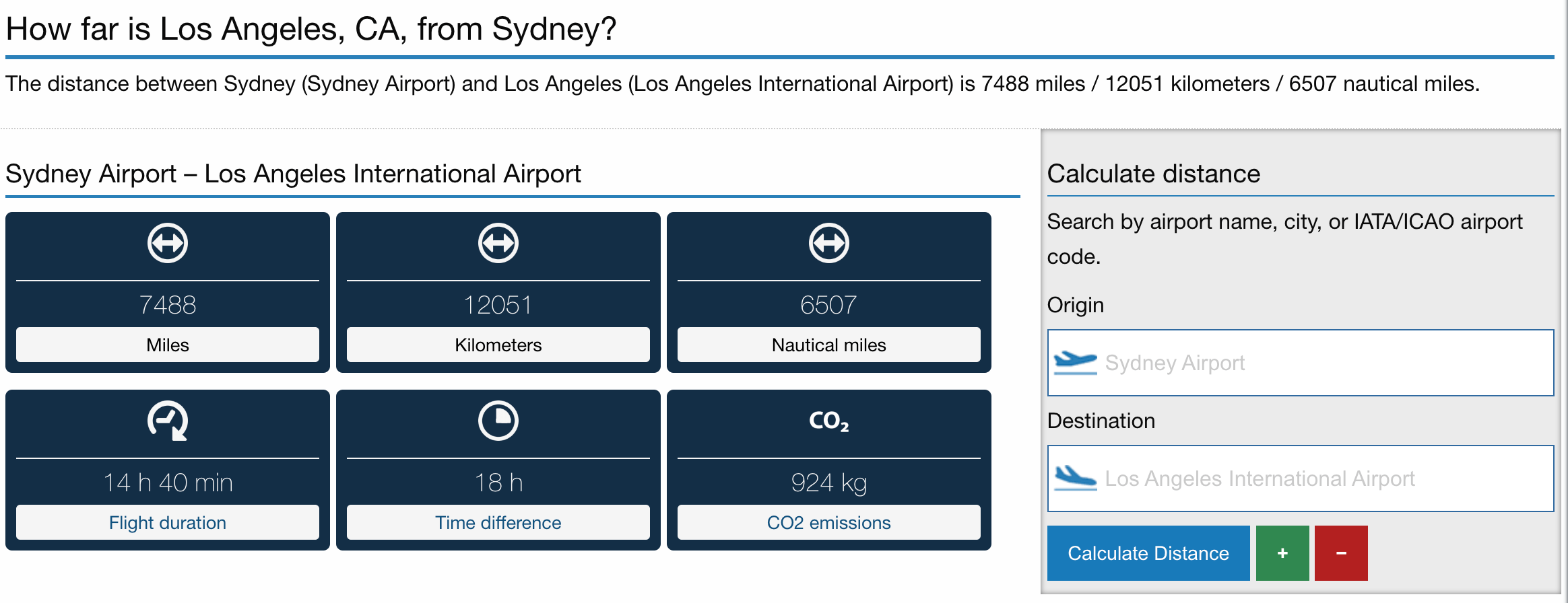 Flight distance calculator