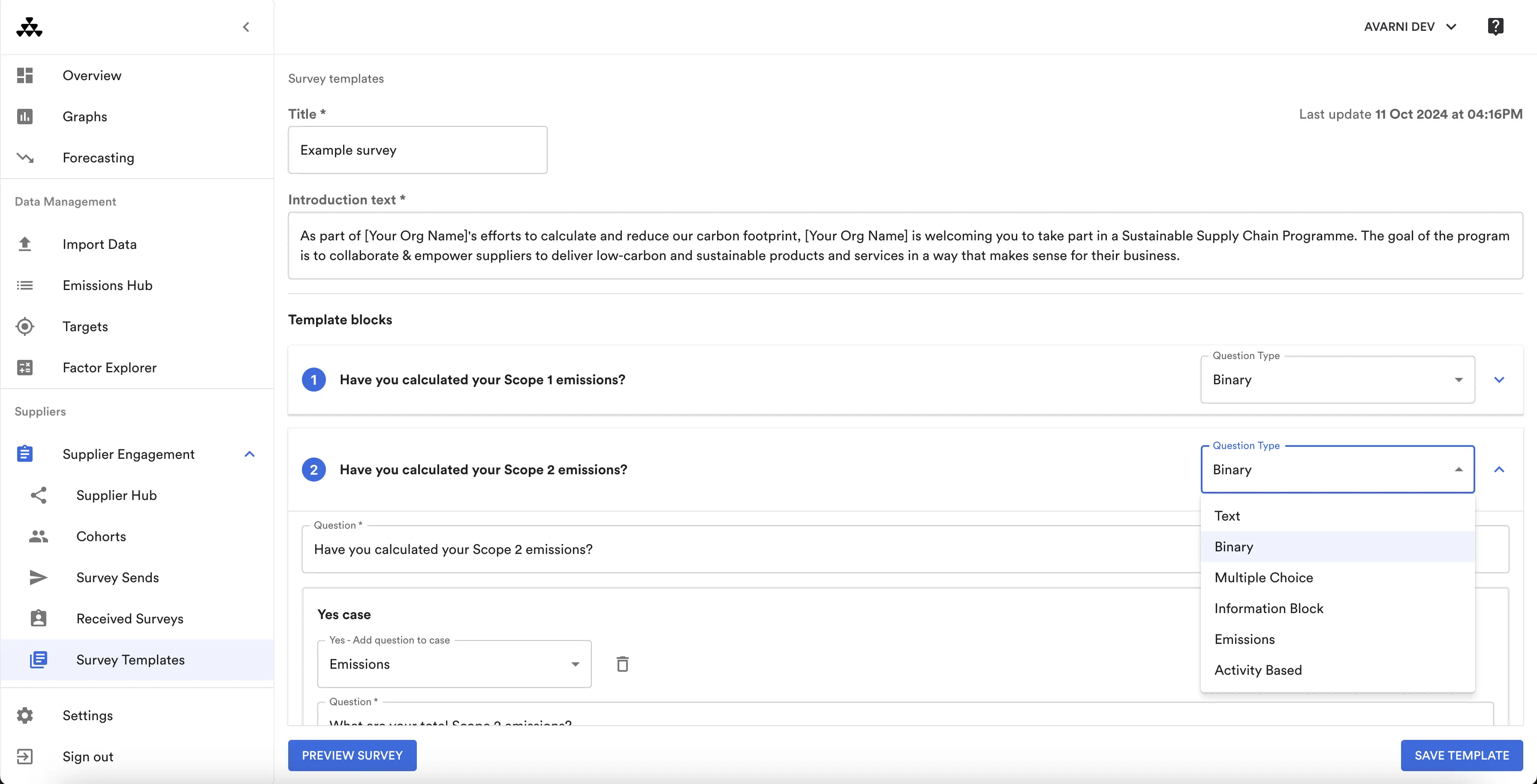 Supplier survey template - Avarni Supplier Engagement V2