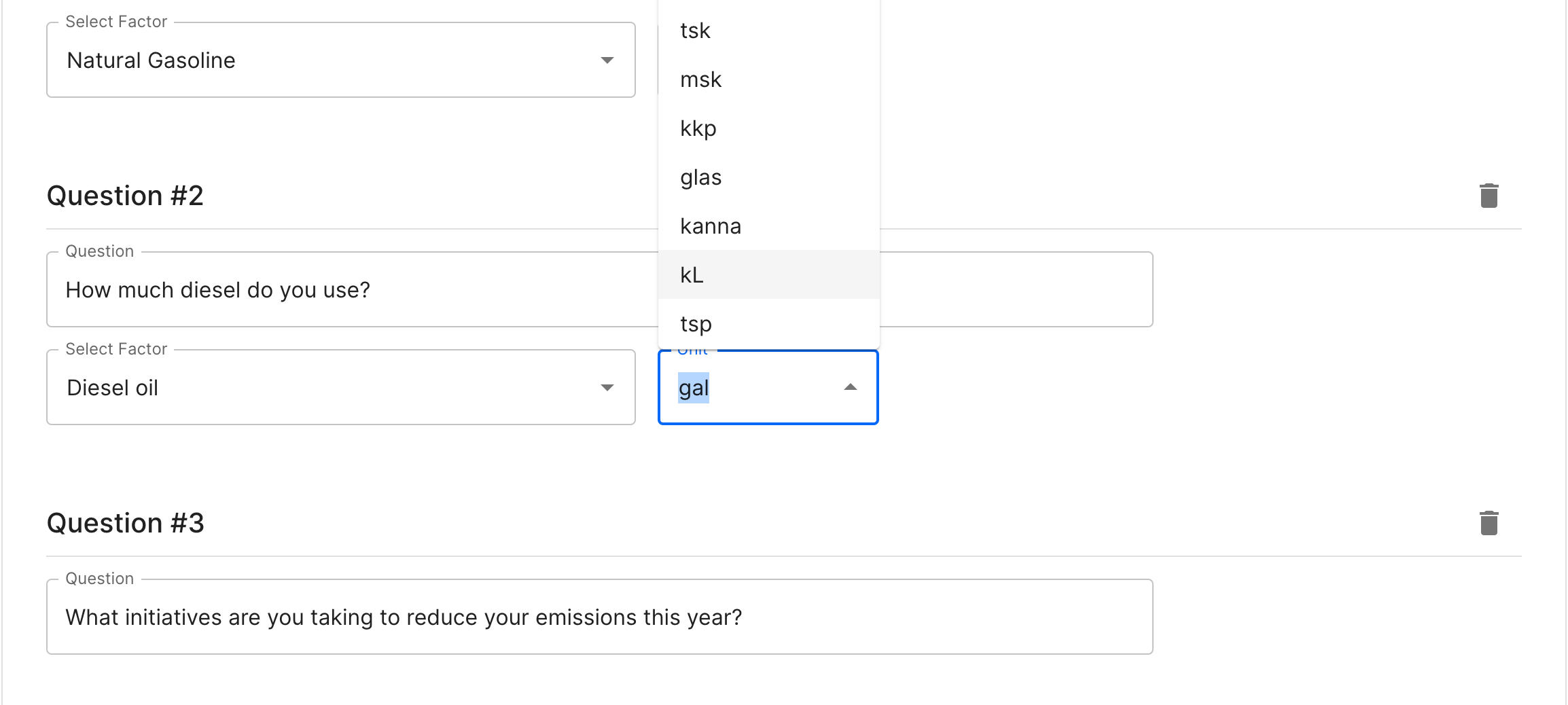 Supplier questionnaire
