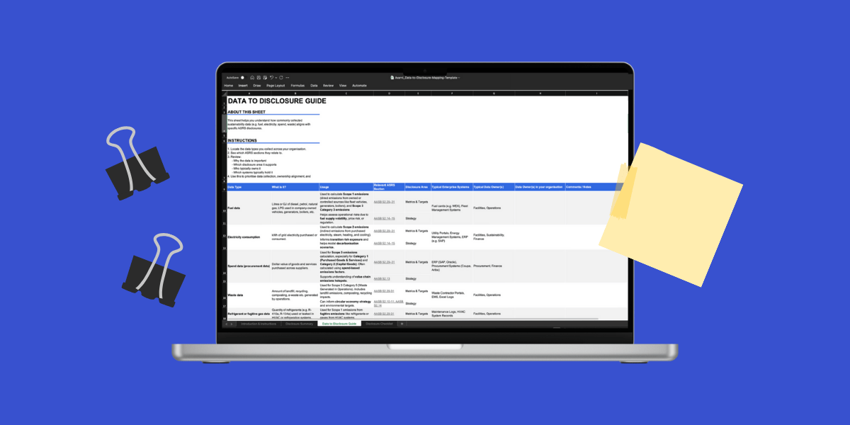 Free Data to Disclosure Mapping Excel Template to get ready for AASB S2 climate disclosures
