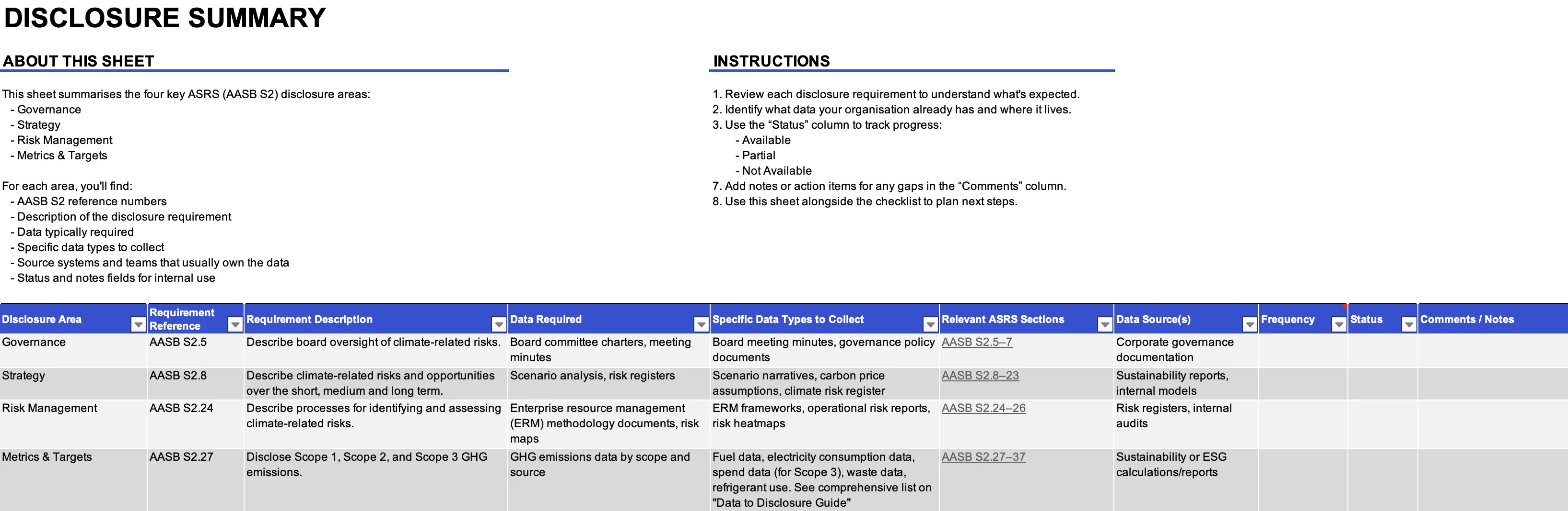Data to Disclosure Mapping Excel Template