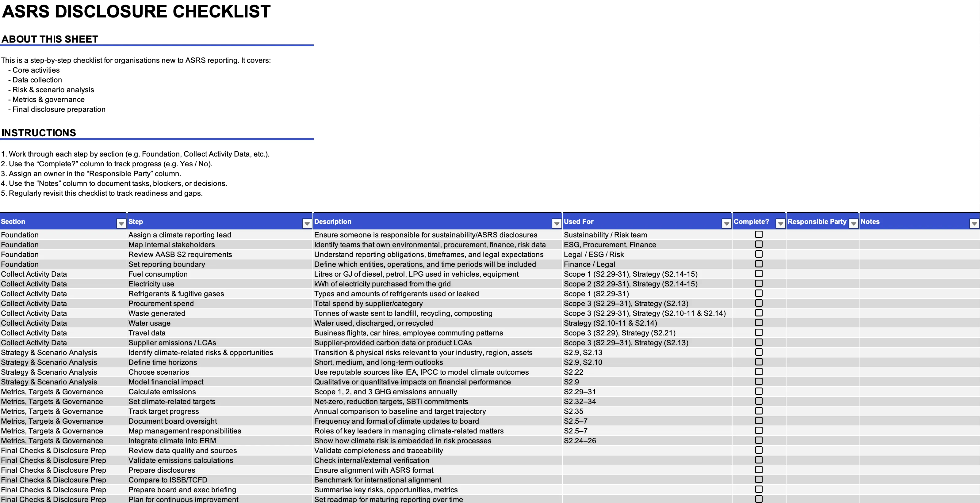 Data to Disclosure Mapping Excel Template