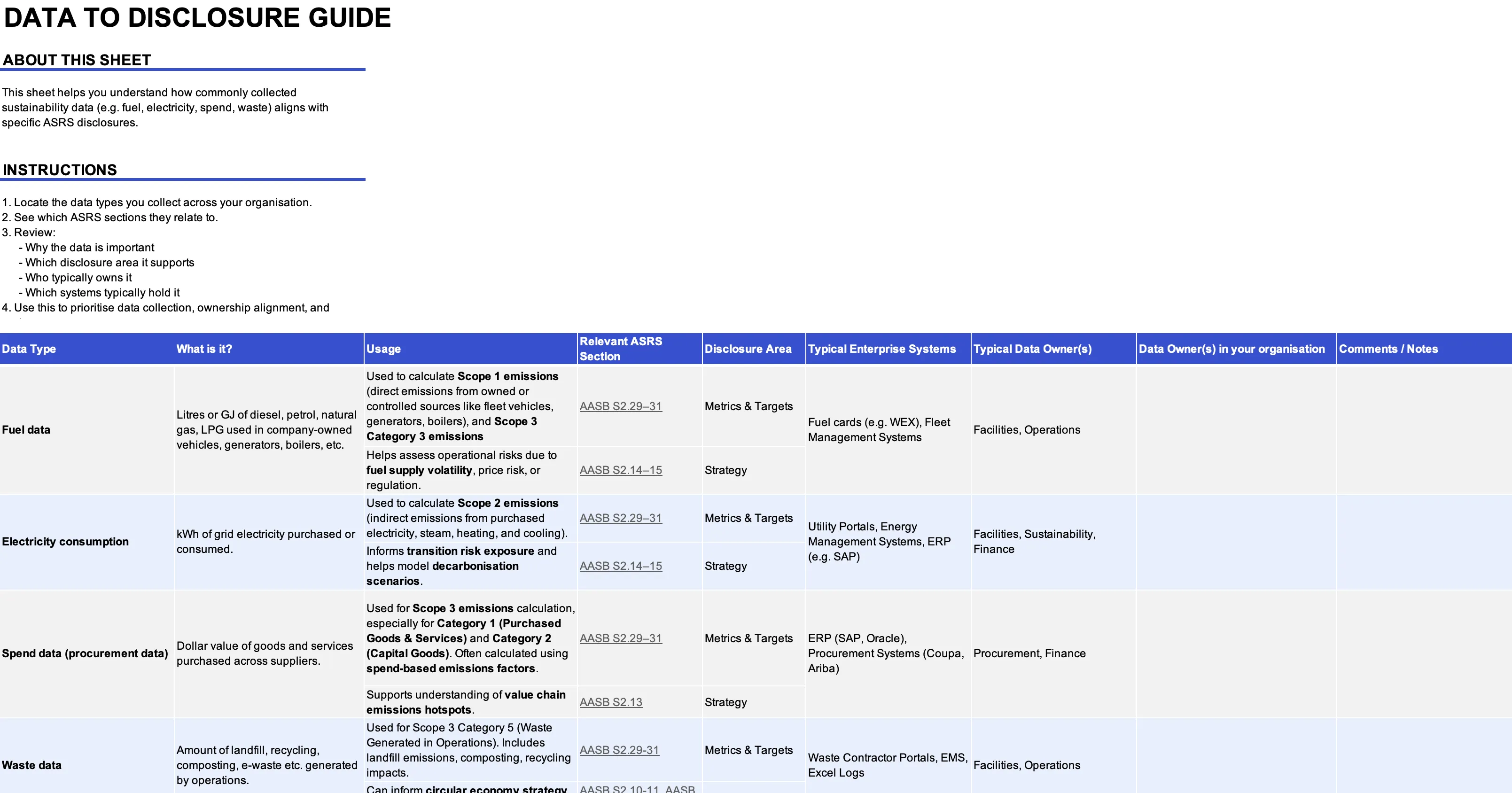 Data to Disclosure Mapping Excel Template