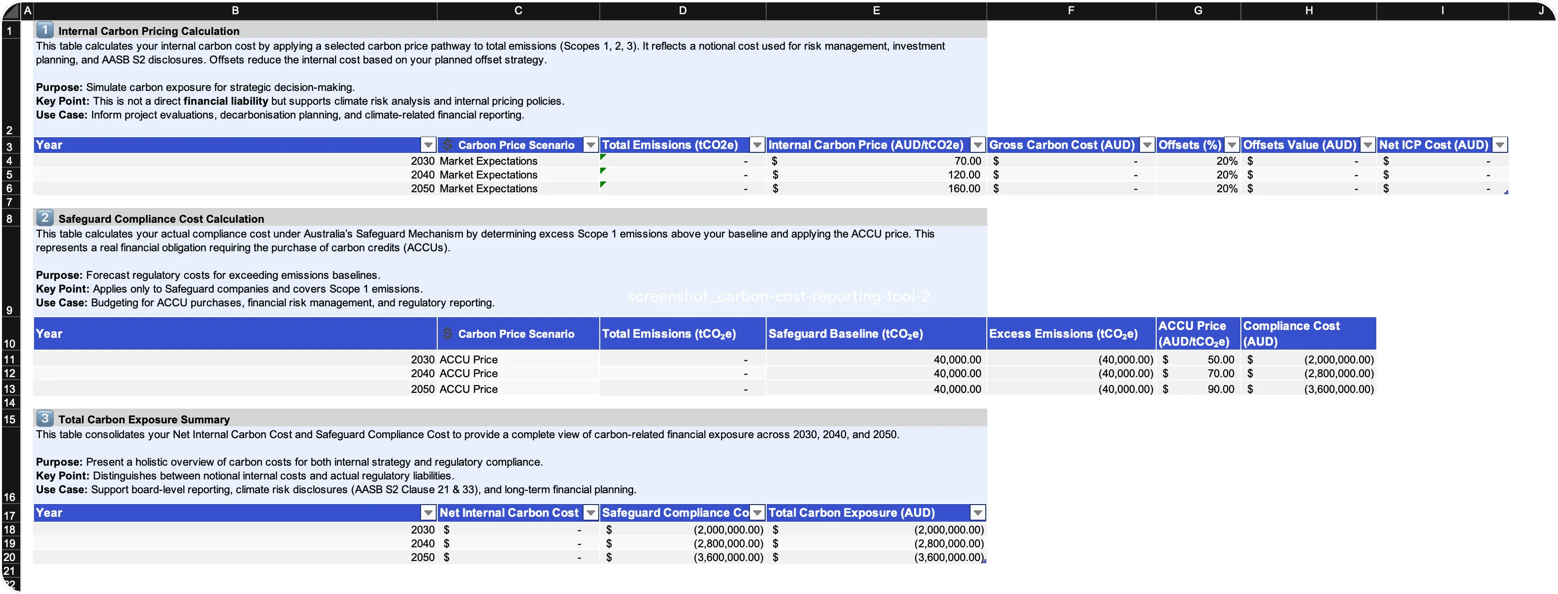 Free AASB S2 & Safeguard Carbon Cost Reporting Tool
