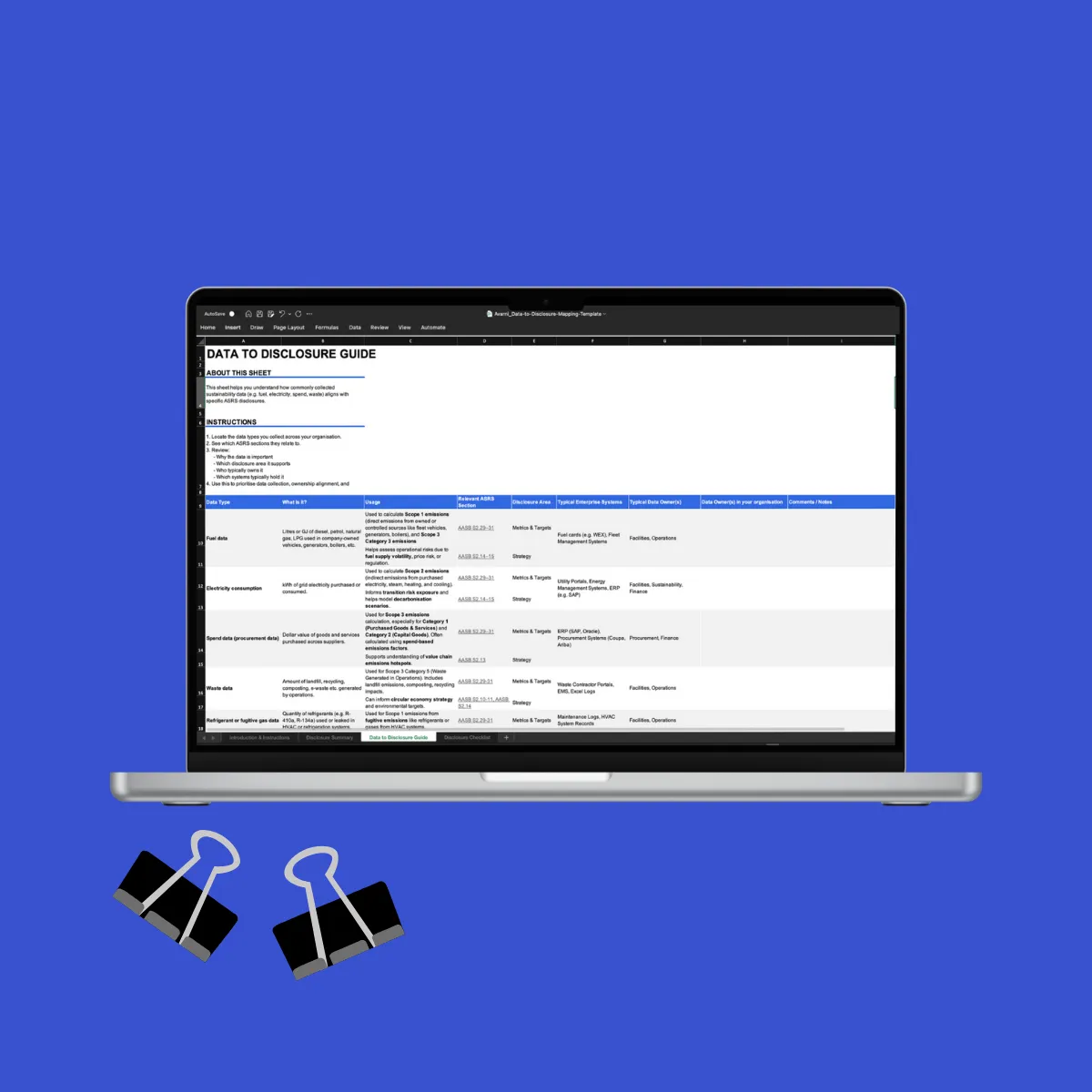 Free Data to Disclosure Mapping Excel Template to get ready for AASB S2 climate disclosures