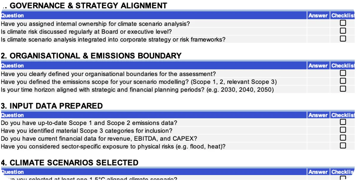 AASB S2 Climate Scenario Readiness Checklist