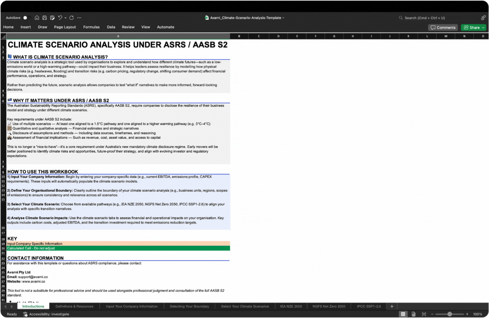 AASB S2 Climate Scenario Analysis Template