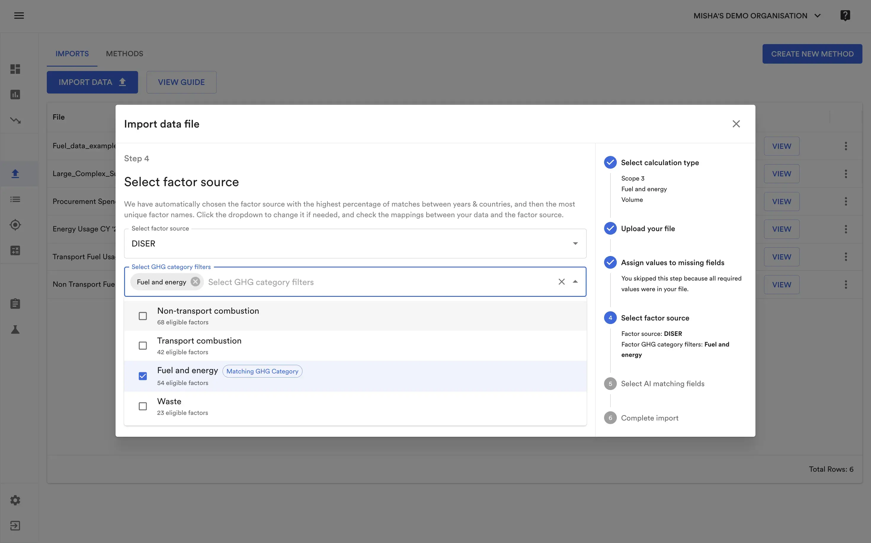 Emission factor filtering