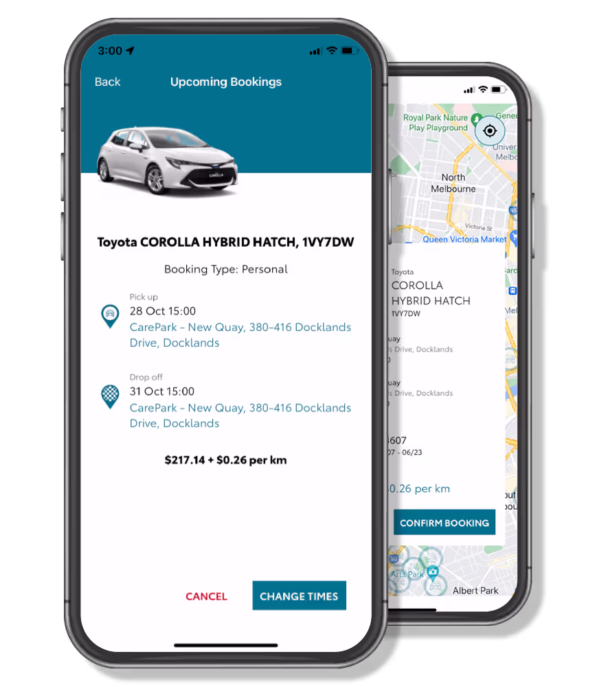 Booking car from KINTO car hire app
