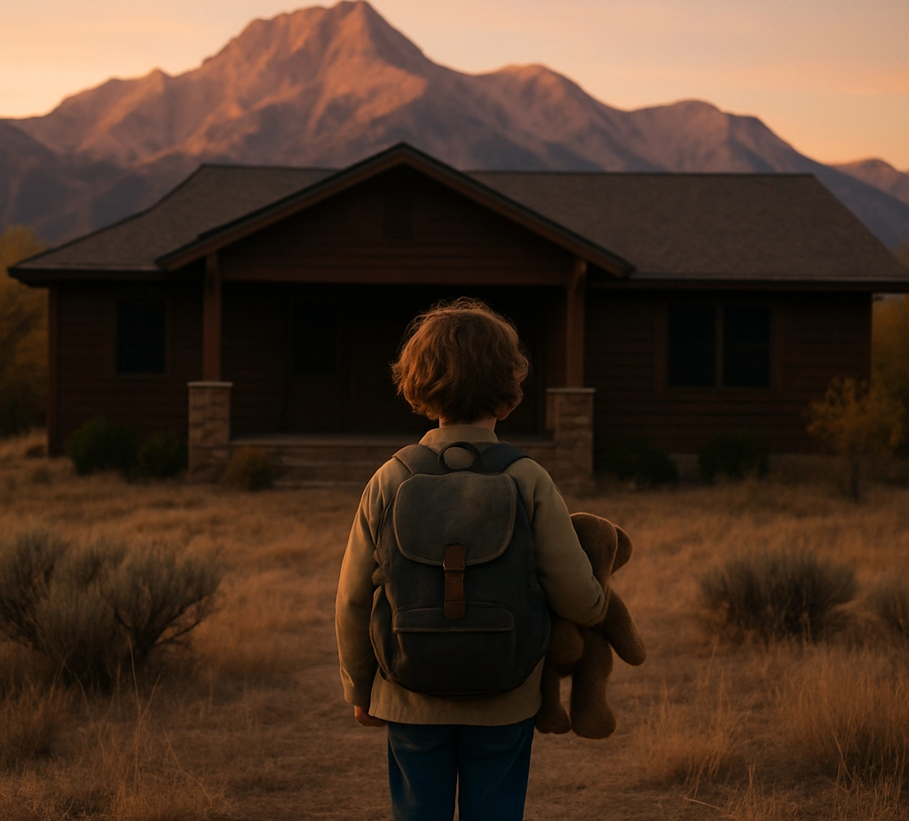 a child looking leaving his family house after a divorce in Wyoming