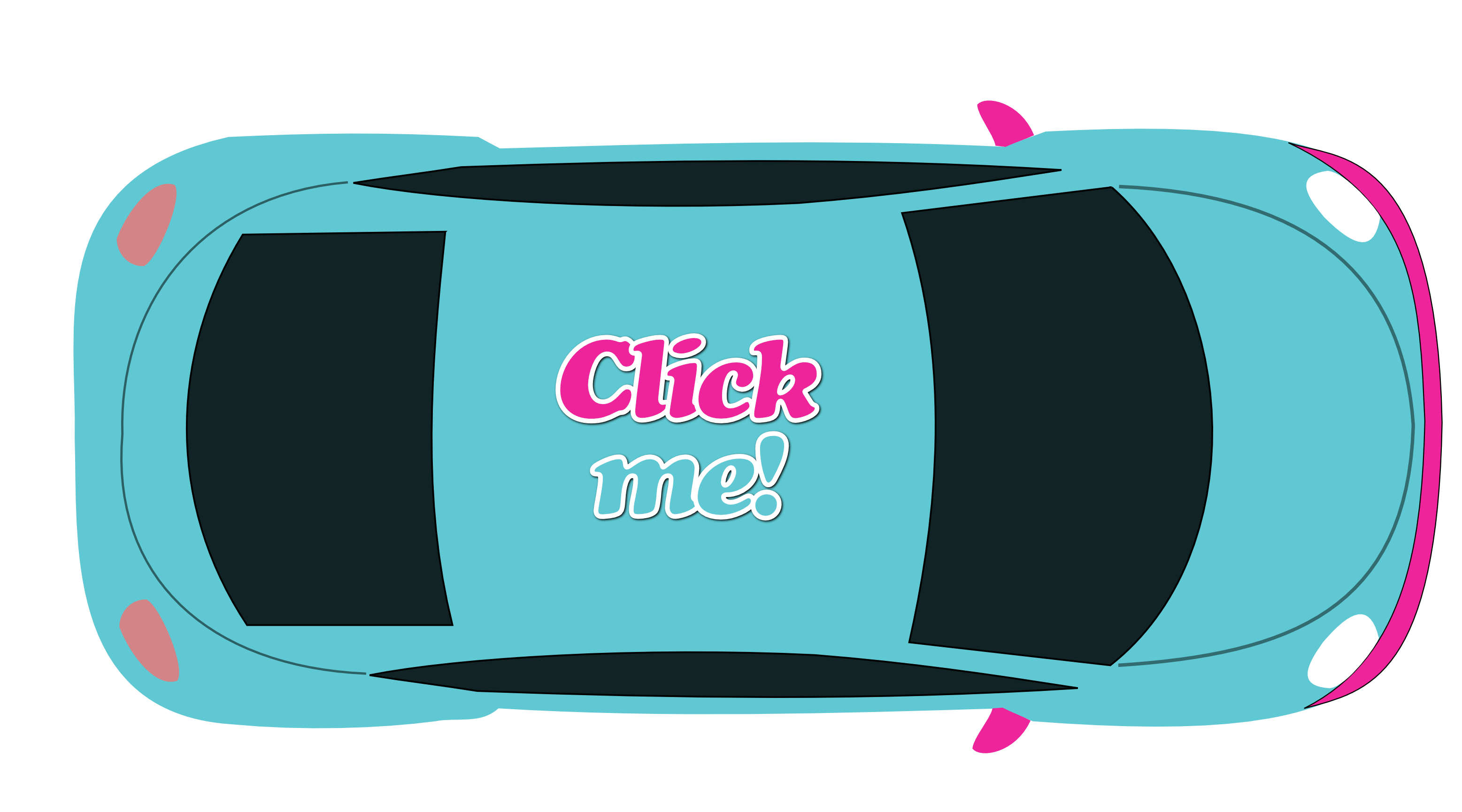 Top view of pink and blue car with Click Me! text on the roof